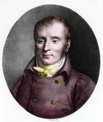 Porträt von Francois Xavier Bichat (1771 - 1802), französischer Arzt. Gravur des 18. Jahrhunderts. Private Sammlung