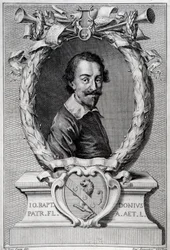 Porträt von Giovanni Battista Doni (1596-1647) italienischer Musikwissenschaftler Gravur aus dem Frontispiz von „Lyra Barberini“