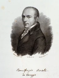 Porträt des italienischen Komponisten Bonifazio Asioli. Gravur. 19. Jahrhundert