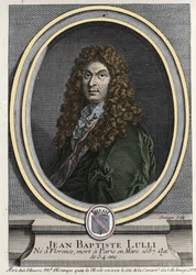 Porträt von Jean Baptiste Lully (Giovanni Battista Lulli) (1632-1687), französischer Komponist italienischer Herkunft. Gravur des 19. Jahrhunderts