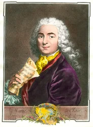Porträt von Jean-Marie Leclair (1697-1764), Musiker, Komponist und Ballettmeister der königlichen Kammer. Kupferstich aus dem 18. Jahrhundert. Privatsammlung
