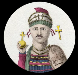 Porträt von Justinian I (der Große) (Flavius Petrus Sabbatius Justinianus) (482-565). Römischer Kaiser des Ostens. Gravur des 19. Jahrhunderts.