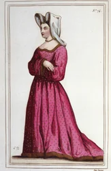 Porträt von Marguerite de Sassenage, Dame von Beaumont (ca. 1449 - 1491). Mätresse von Ludwig XI. Gravur aus dem Jahr 1830.