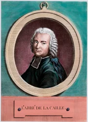 Porträt von Nicolas Louis de Lacaille (1713 - 1762), französischer Astronom. Gravur des 18. Jahrhunderts. Private Sammlung.