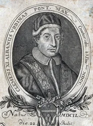 Porträt von Papst Clemens XI. (Gianfrancesco Albani) (1649 - 1721), 241. Papst. Gravur des 18. Jahrhunderts