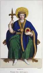 Porträt von Pippin dem Kurzen (ca. 714 - 768), König der Franken, erster Karolinger, Gravur von 1830