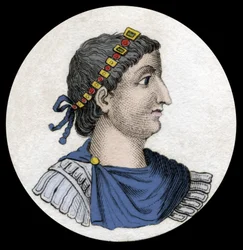 Porträt von Theodosius I (Flavius Theodosius) (347-395), römischer Kaiser, Gravur des 19. Jahrhunderts.