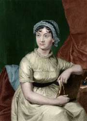 Porträt der englischen Schriftstellerin Jane Austen (1775-1817). Gravur aus dem Buch „Portrait gallery of eminent men and women of Europe and America“ von Evert Augustus Duyckinck (1816-1878). 1893, Bd. 1