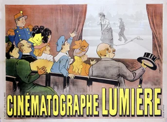 Plakat für den Kinematographen der Brüder Lumière für den Film „Der begossene Gärtner“, Ende des 19. Jahrhunderts