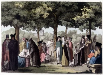 Promenade der Esplanade in Barcelona. Lithografie des 19. Jahrhunderts