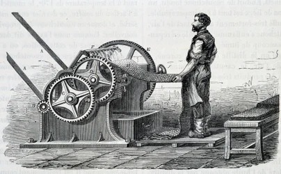 Rohkautschuk-Schredder - in „Die Wunder der Industrie“ von Louis Figuier