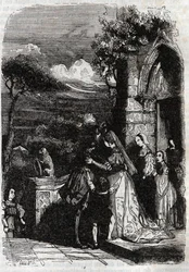 Renaud kehrt zu seiner Familie zurück (Gravur von 1851 aus „Furioser Roland“)