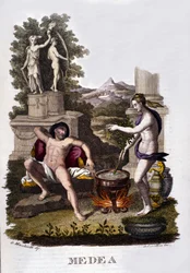 Darstellung von Medea, die ihre Flüche vorbereitet