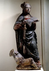 Darstellung der Heiligen Katharina von Siena. Polychrome Kalksteinskulptur