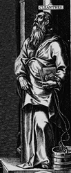 Darstellung des griechischen Philosophen Stoiker Kleanthes. Gravur aus dem Frontispiz von „Philosophical Works“ von Seneca