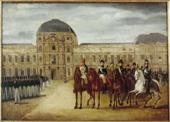 Parade vor dem Château des Tuileries, um 1820. Heutiges 1. Arrondissement, zwischen 1815 und 1825