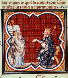 Heiliger Gregor von Tours und Heiliger Salvius verurteilen die Häresie von Chilperich I.