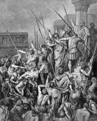 Der heilige Paulus wird in Jerusalem aufgehalten. Gravur aus dem 19. Jahrhundert