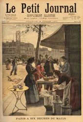 Verkäuferin von Suppe und Milchkaffee, gehalten unter den Kutschentoren um 6 Uhr morgens für das Frühstück im Freien der Pariser Arbeiter