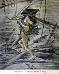 Taucher sucht nach Wracks in Le Havre. Illustration des „Petit Journal“ von 1892.