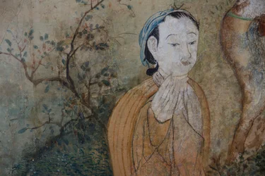 Szenen des Alltagslebens in China, Detail der chinesischen Tapete, chinesisches Kabinett, Jagdresidenz, von Filippo Juvarra (1678-1736), Stupinigi, Piemont, Italien