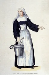 Schwester der Nächstenliebe von Saint Vincent de Paul. Gravur aus einem Album über religiöse Orden, Paris