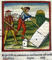 Der Hebel des Archimedes in „De architectura“ von Vitruv (1630)