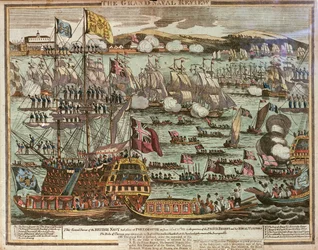 Die große Marineparade. Diese große Parade der britischen Marine fand am 24. und 25. Juni 1814 in Portsmouth in Anwesenheit des Prinzregenten und seiner königlichen Besucher statt, ca. 1814