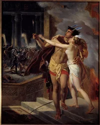 Die Inkas oder die Zerstörung Perus. Das im 16. Jahrhundert von den spanischen Konquistadoren zerstörte Inkareich. Illustration nach dem Roman „Die Inkas“ des Philosophen Jean-François Marmontel. Gemälde einer anonymen Schule. 18. Jahrhundert. La Rochel