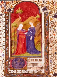 Die Heimsuchung (Miniatur aus dem Stundenbuch von Isabella von Kastilien)