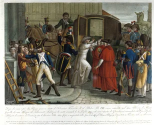 Die Verhaftung von Pius VII. (1742 - 1823) in Savona im Jahr 1809.
