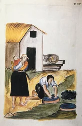 Die Wollfärberei, aus dem Buch "Trujillo del Peru" oder "Códice Martínez Compañón", von Baltazar Martinez Compañón y Bujanda, Bischof von Trujillo (1782-1785)