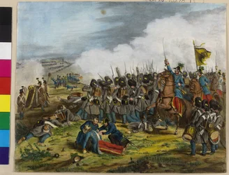 Die tödliche Verletzung des Generals Ulysses Baron von Salis-Soglio während der Schlacht von S. Lucy in Verona am 6. Mai 1848