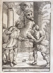 Das Wunder des heiligen Eloi (Heilung eines amputierten Pferdes) - Gravur.