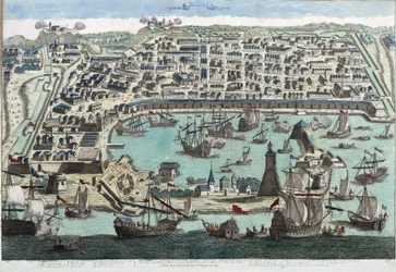 Der Hafen von Messina - Gravur aus dem 18. Jahrhundert