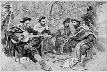 Ein Payador: Gruppe von Gauchos, Argentinien
