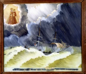 Schiff in Schwierigkeiten - Ex-Voto der Notre Dame de Laghet, 36 x 50 cm