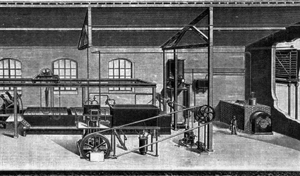 Ansicht einer Eisfabrik im Jahr 1860. (Zollinstallation)