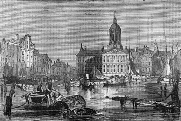Ansicht der Stadt Amsterdam und des alten Rathauses im 19. Jahrhundert