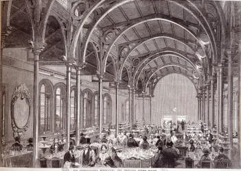 Ansicht des Hauptrestaurants auf der Internationalen Ausstellung 1862 in London.
