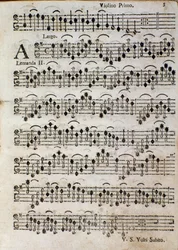 Violine. Notenseite für Balletto a 3, op. 3 von Tomaso Albinoni (1701)