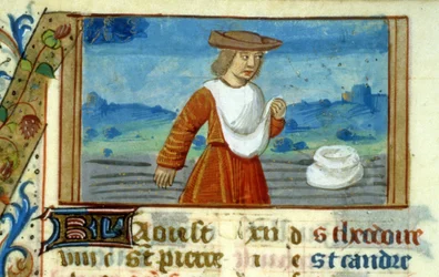 Jungfrau Sower und Zodiac - Miniatur des Mittelalters (ref. 137, 049v) - Genehmigung der Stadtbibliothek Toulouse erforderlich (tel: 05 62 27 66 66)