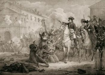 Unabhängigkeitskrieg Spaniens (1808-1814): Spanier flehen Napoleon um Gnade an. Madrid, Nationalbibliothek.