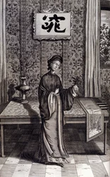 Frau des chinesischen Adels. „De China Monumenta“ von Athanasius Kircher (1601 - 1680), Jesuit, Orientalist und deutscher Gelehrter, Amsterdam 1667