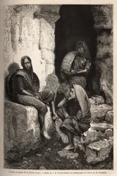 Frauen des Volkes der Concau-Küste (oder Konkan, Nordküste Indiens). Gravur zur Illustration der Reise in die südlichen Provinzen Indiens, von Alfred Grandidier, 1862-1864, veröffentlicht in „Le tour du monde“, 1869, herausgegeben von Edouard Charton