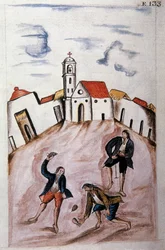 Junge Indianer spielen mit einem Kreisel, aus dem Buch „Trujillo del Peru“ oder „Códice Martínez Compañón“, von Baltazar Martínez Compañón y Bujanda, Bischof von Trujillo (1782-1785)