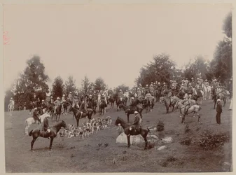 Britische und indische Reiter bei einem Treffen der Ootacamund-Jagd