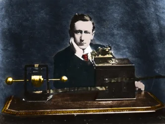 Guglielmo Marconi (1874-1937), italienischer Physiker und Erfinder in England im Jahr 1896.