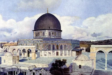 Ansicht der Omar-Moschee in Jerusalem. Autochrome