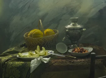 Rustikale Melonen und Samowar
